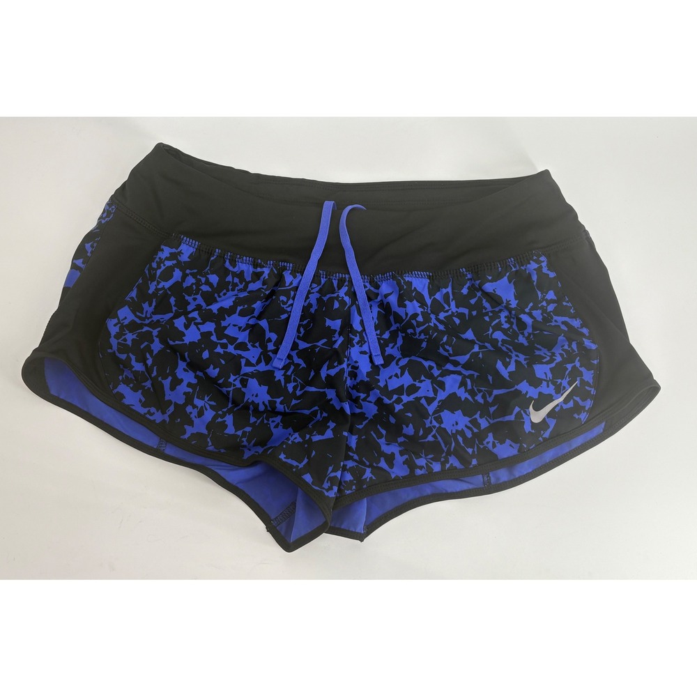 Nike Dri-FIT Running‎ Shorts Womens Medium Blue Black Abstract Print Athletic